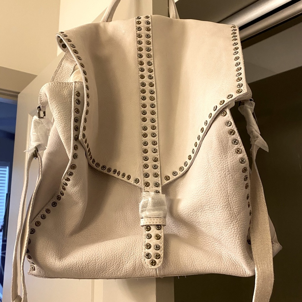 Free People White Studded Leather Backpack